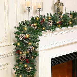 Joyhalo 9ft Christmas Garland Decorations with Lights Battery Operated - Outdoor Prelit Christmas Garland for Mantle, Lighted Xmas Garland Indoor for Stairs Railing Fireplace