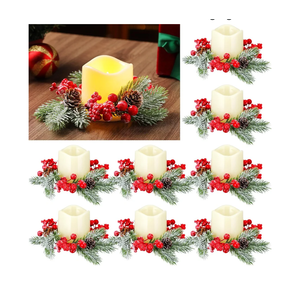 Quelay 24 Pcs Christmas Candle Rings Wreaths Berry Pillar Garland Candle Ring Holder Christmas Table Centerpiece Decor for Xmas Pinecone Holiday Festival Kitchen Cabinet Wreaths Hanging Decor