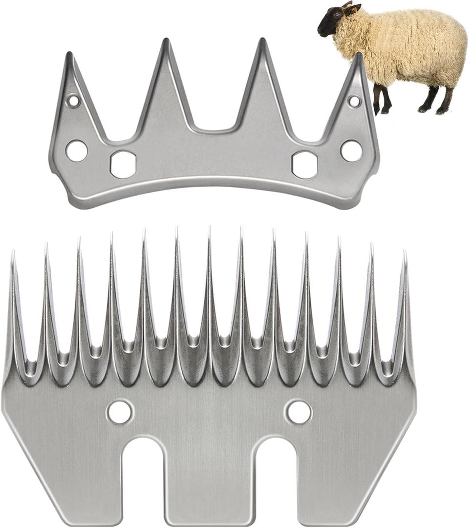 Sheep Shears Wool Clippers Universal Replacement Blades, Shearing Comb and Cutter Blade Set, Stainless Steel Straight 13-Teeth Detachable Trimmer Shears for Grooming Goats, Lambs, Llamas, Alpacas