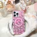 Magnetic Sparkly Phone Case Pink Girl, Glittery Leopard Print with Cherry/Cheetah Sparkle Cover with Bling Glitter Effect/Compatible with MagSafe iPhone 16 Pro Max, Fresh Pink