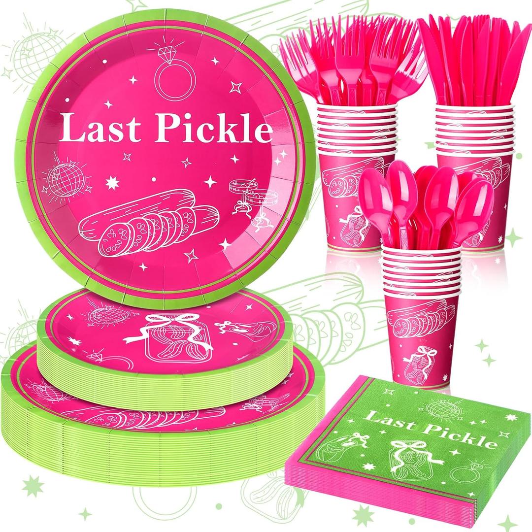 168 Pcs Last Pickle Bachelorette Party Decorations Plates Bow Napkins Party Supplies Funny Pickle Theme Tableware Dinnerware for Bachelorette Birthday Wedding Decor