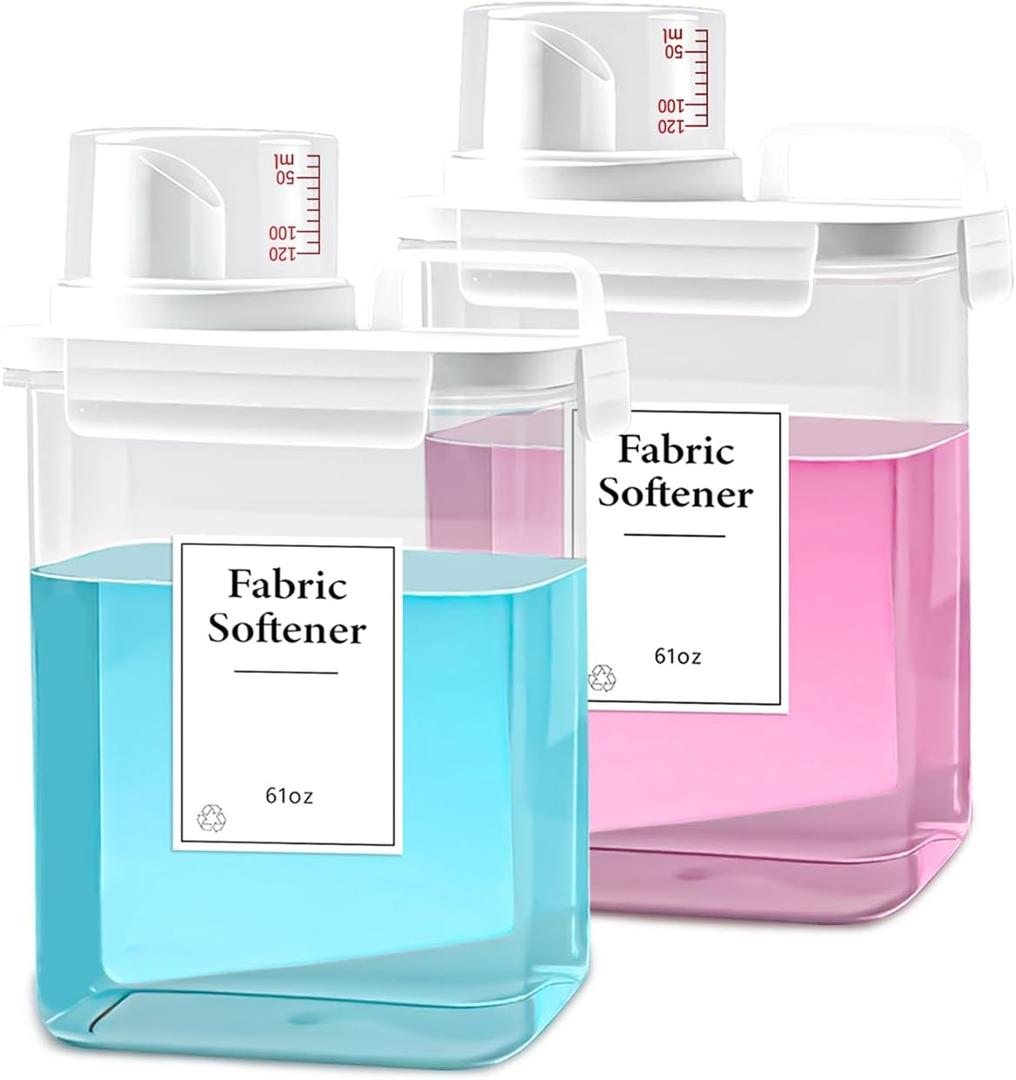 2 Pack Laundry Detergent Dispenser, 61oz Detergent Dispenser, Refluxable Laundry Detergent Container, Plastic Liquid Laundry Detergent Dispenser for Laundry Room Organization with 6 Labels