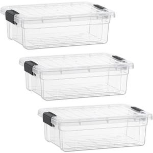 Superio Clear Storage Boxes with Lids, 1.27 Quart Plastic Container Bins for Organizing, Stackable Crates, BPA Free, Non Toxic, Odor Free, Organizers for Home, Office and Dorm, 3 Pack