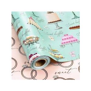 Retrify Reversible Wrapping Paper Roll - 17 Inch X 32.8 Feet - Colorful Cakes Diamond Ring Design Wedding Gift Wrap Paper for Bridal Shower, Engagement, Party, Celebration