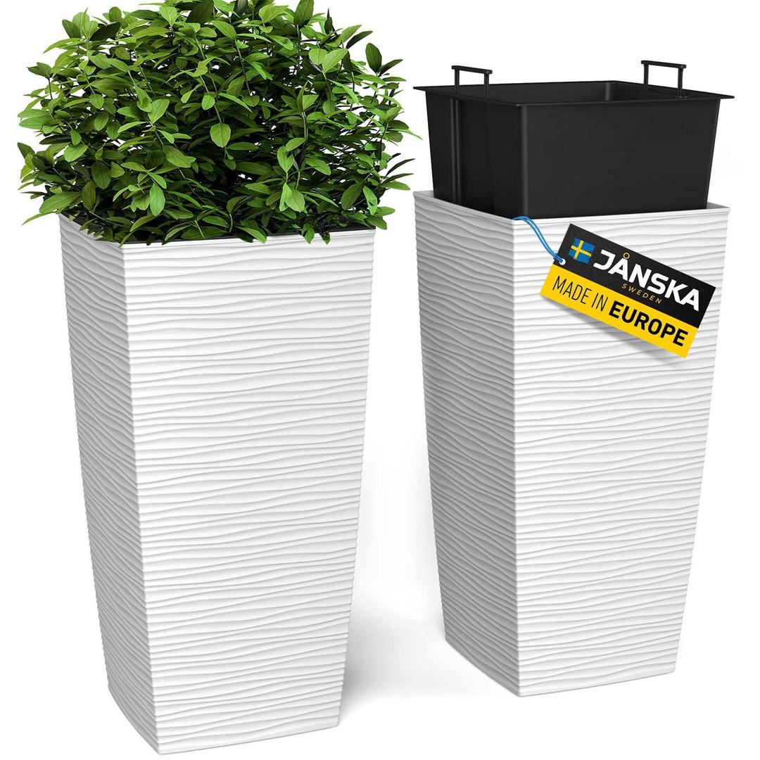 Customer Reviews for JANSKA 11.5 x 11.5 x 23 in. EverGreen White, M-Resin, Indoor/Outdoor Planter with Built-In Drainage, Duo Set, Large (2-Piece)