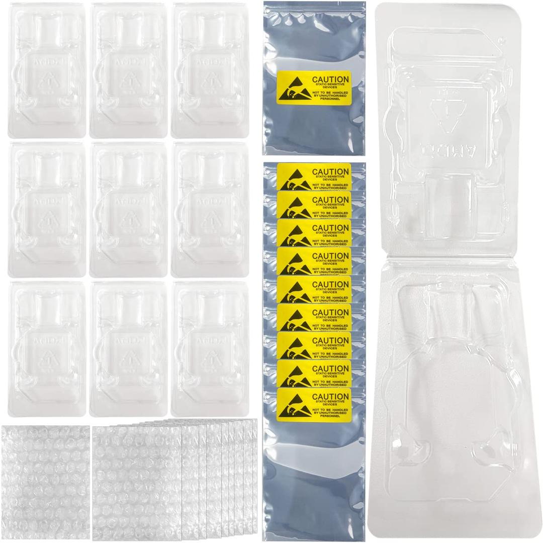 CPU Case Tray for AMD, Clamshell Plastic Protective Box Holder for 938 939 940 AM4 AM3 AM2 FM1 FM2 APU FX, Thicken Plastic Shell, with 10pcs Antistatic Bag + Label + Bubble Wrap, 10 Pcs