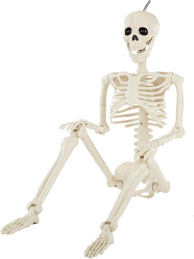 JIALWEN 36" Halloween Posable Skeleton Decorations, 3FT Realistic Plastic Human Full Body Bones with Movable Joints Skeleton for Haunted House Graveyard Props Indoor Outdoor Halloween Party Supplies