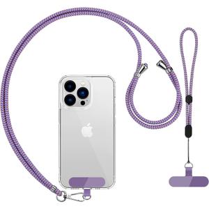 CACOE Phone Lanyard 2 Pcs-1 Pcs Adjustable Neck Strap, 1 Pcs Wrist Strap, 2 Pads, Universal Crossbody Multifuctional Cell Phone Lanyards Compatible with Most Smartphones(Purple Blue)