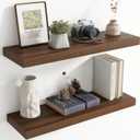 30 Inch Floating Shelves for Wall, 8 Inch Deep Floating Shelf for Storage & Display, Rustic Wall Mounted Shelf with Invisible Brackets for Living Room, Kitchen, Bathroom, Home Decor, Set of 2, Walnut
