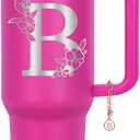 Personalized 40 oz Monogrammed Tumbler with Handle & Flip Straw, 100% Leak Proof stainless steel Insulated Tumbler, Customized Initial Funny Gifts for Women Mom Sisters Coworker, B