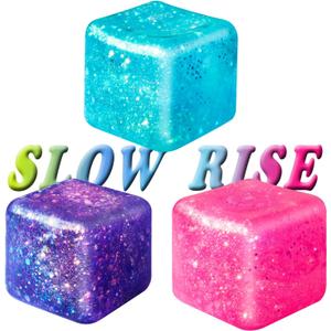 3Pcs Nice Stress Cube Stress Cubes Squishy Ice Cube Squishy Stress Cubes for Adults Glitter Stress Balls for Adults Kids Classroom Fidget Toys Birthday Gift (Pink Purple Blue)