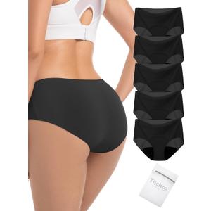 TIICHOO Seamless Period Underwear for Women & Teens Leak Proof Menstrual Panties,5-Pack with Laundry Bag