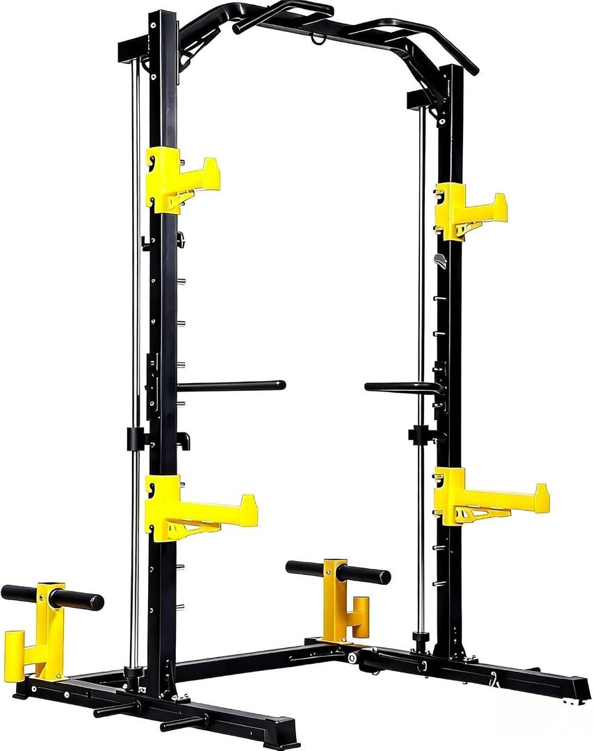Fitvids Smith Machine Power Cage Multi-Function Adjustable Power Rack Exercise Squat Stand with J-Hooks and Other Accessories,Multiple Versions or Home Gym Strength Training