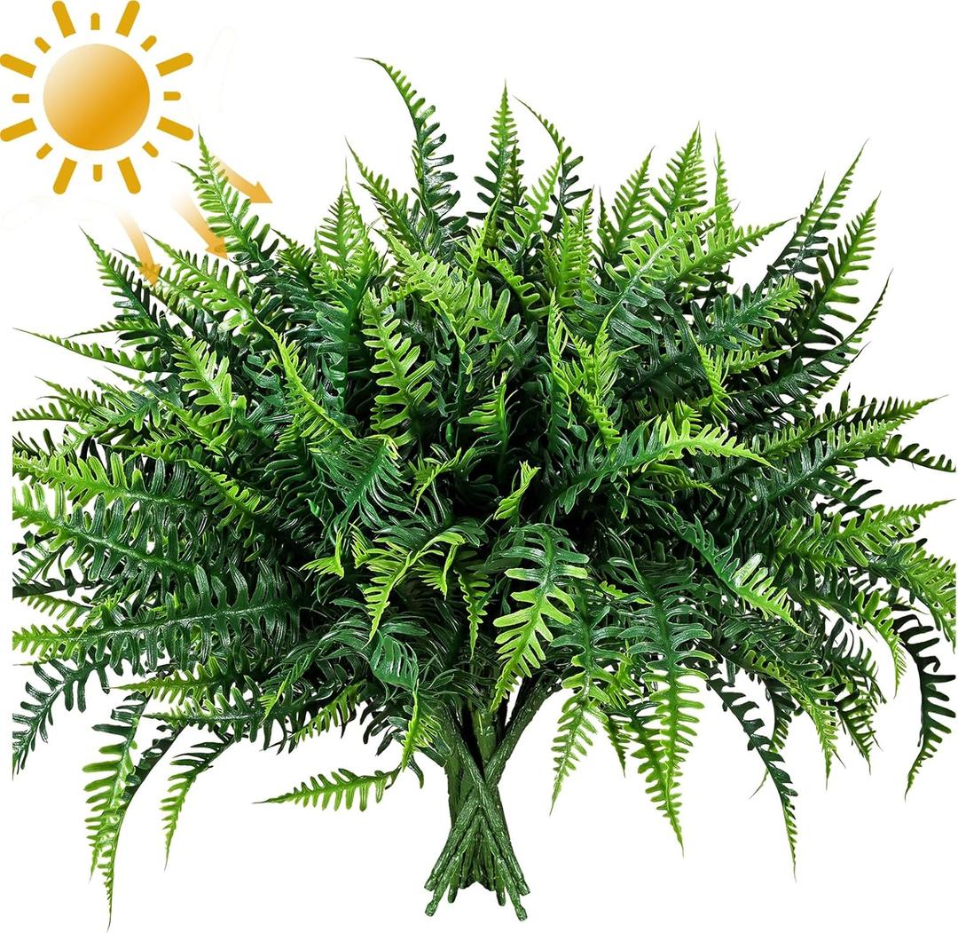 alyptus UV Resistant Fake Plants, 16 Bundles Artificial Plants Greenery, Realistic Fake Fern for Porch Decor & Outdoor Use