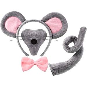 Norme Mouse Costume Accessory Set Rat Ear Headband Nose Tail and Bow Tie for Adults Halloween Animal Cosplay Party (Pink and Grey)