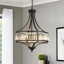 CNRATYE 20" Modern Farmhouse Crystal Chandeliers for Dining Room, 5-Light Black Antique Pendant Chandelier, Contemporary Hanging Light Fixture for Living Room Bedroom Foyer Kitchen Island Entryway, Black