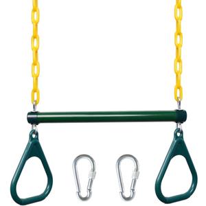 LadyRosian Gym Rings Trapeze Swing Bar 17'', Heavy Duty Chain Swing Set Accessories with Locking Carabiners, 47'' Swing Chains, Monkey Bars for Backyard, Playground, Playroom