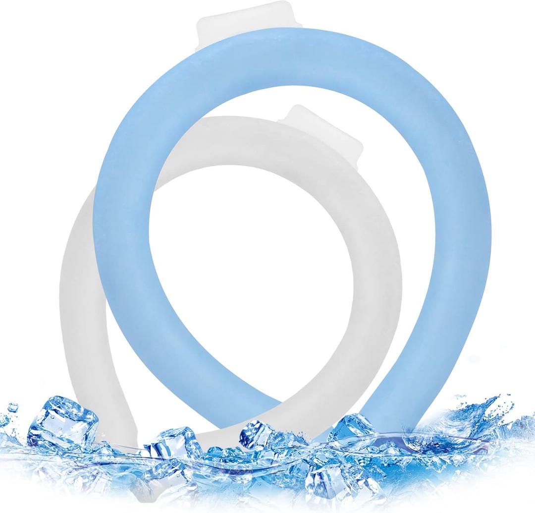 Neck Cooling Tube, 2Pcs Neck Cooling Ring, Starts Below 28C (82.4F), Reusable Wearable White Blue