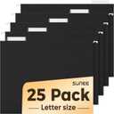 SUNEE 25 Pack Hanging File Folders, Black Folders, Hanging File Folders Letter Size with 1/5-cut Tabs, Stay Organized for Your Home and Office Bulk File and Documents