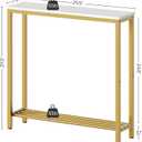 YATINEY Narrow Console Table, 2-Tier Small Sofa Table, 29.5" Thin Entryway Behind Couch Table with Shelves, Industrial Hallway Table, for Living Room, Foyer, White and Gold CT03DW, 29.5"d X 29.5"w X 7.9"h