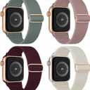 4 Pack Stretchy Solo Loop Compatible with Apple Watch Band 38mm 40mm 41mm 42mm 44mm 45mm 46mm 49mm Women Men, Sport Nylon Elastic Straps Braided Wristbands for iWatch Series 10 9 8 7 6 5 4 3 Ultra SE (Starlight/Pink/Cactus/Wine)