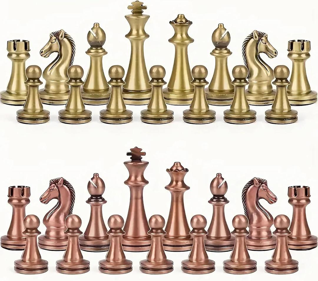 LuckyWish Staunton Weighted Metal Chess Pieces Chessmen with 2.6 Inch King Felted 2 Extra Queens Chess Pieces Only, No Board