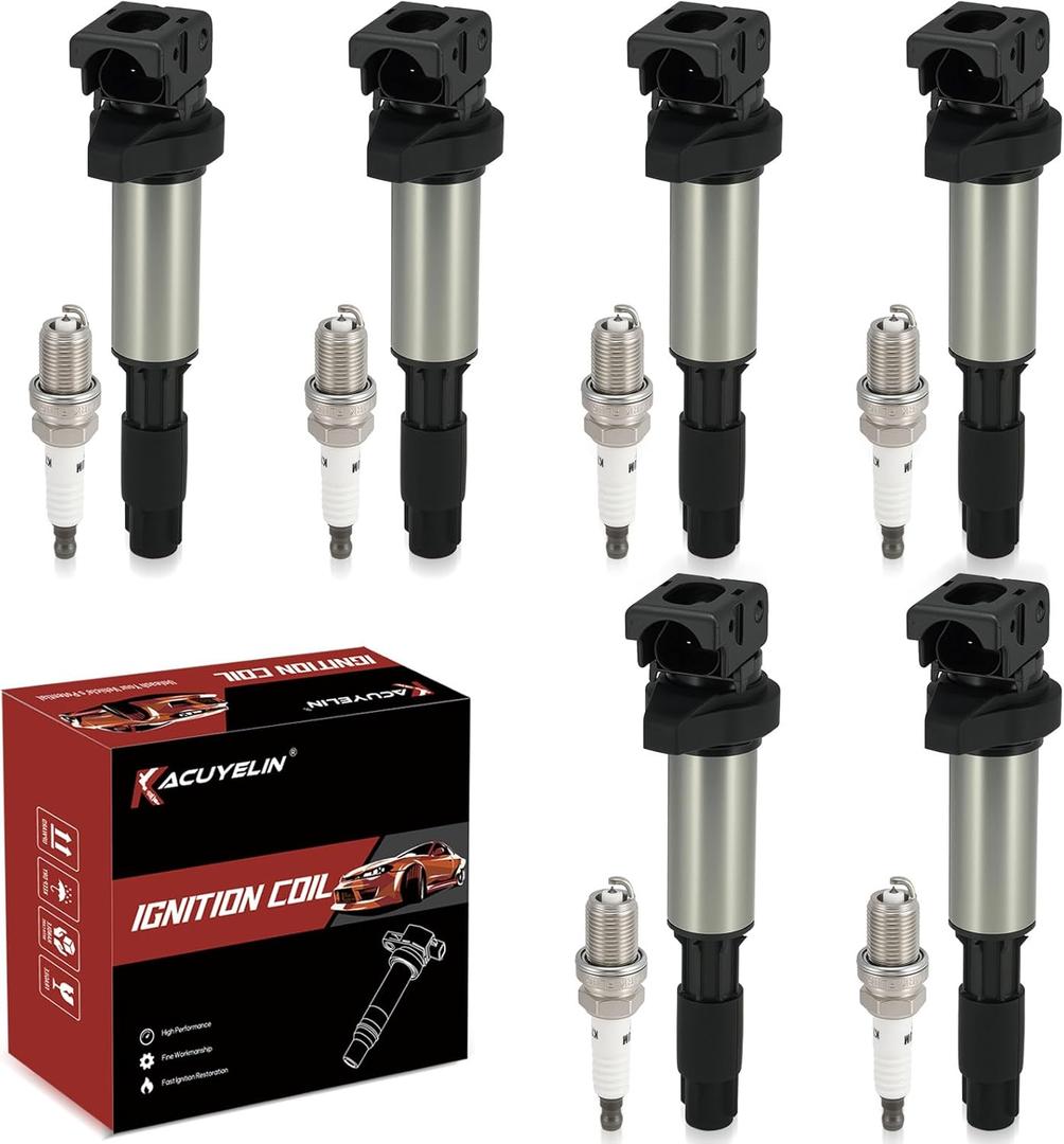 UF522 Ignition Coil Pack and Iridium Spark Plugs Set of 6 Compatible with 2001-2008 For BMW 320i 325Ci 325i 325xi 330Ci 330i 330xi 525i 530i 760i 760Li M3 X3 Z3 Z4 2.2L 2.5L L6,Replace#,UF515