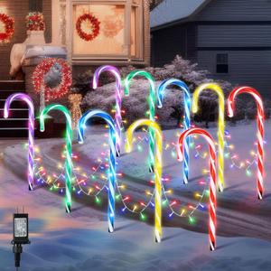 ElectricWise 10 in 1 Christmas Candy Cane Lights with Stakes, Outdoor Christmas Decorations, 22 Inch 8 Modes Candy Cane Pathway Lights with Timer for Xmas Walkway Yard Lawn Decor(Multicolor)