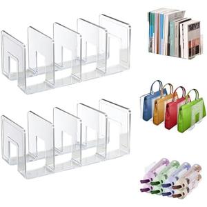 Lemical Clear Acrylic File Sorter 1 Pack Handbag Clutch Purse Organizer Acrylic Shelf Divider Drawer Organizers for Clothes Pouch Notebooks Stand Bookshelf Cooking Utensil (1Pack-4Sections)
