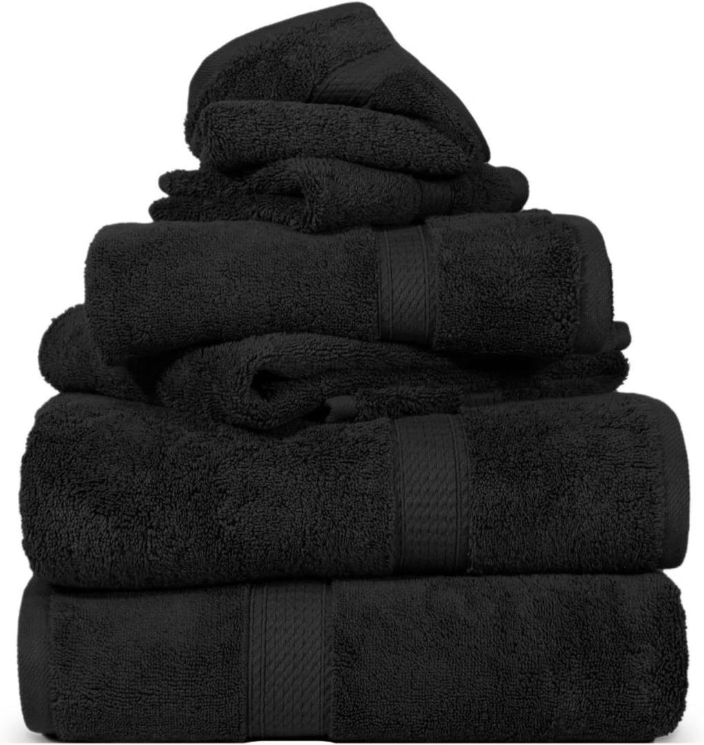 SUPERIOR Egyptian Cotton Ultra Plush & Absorbent, 6 Piece Set, Black, 6-Piece Towel Set