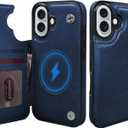 TopPerfekt Wallet Case for iPhone 16 6.1", Compatible with MagSafe, Dropproof Heavy Duty Tough Rugged Shockproof, Leather Card Holder Kickstand Protective Cover Magnetic Phone Flip Case-Blue