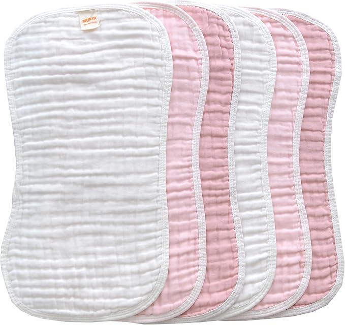 MUKIN Baby Muslin Burp Cloth Set of 3, Ultra Soft Absorbent Thick Cotton Burping Cloths for Unisex Newborn Babies, 20'' by 10'' Neutral Milk Spit Up Rags Boys Girls - Baby Must Haves. (Gradient Pink)