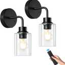 Battery Operated Wall Sconce Set of 2 - Dimmable Wireless Lamps for Wall Rechargeable Sconces Set of 2 with Remote Control, Cordless Battery Powered Black Wall Lights 3000K for Bathroom Bedroom