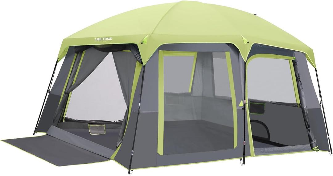 CAMEL CROWN Camping Tents 10 Person Family Cabin Tent with 2 Doors and 4 Windows Large Multiple Room Tent with Floor Mats Tents for Camping Outdoor Hiking