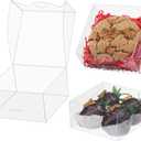 50pcs 4x4x2 Inch Plastic Clear Pastry Boxes - Cookies, Doughnuts, Truffles, Brownie, Cake, Chocolate Covered Strawberries & Treat Boxes for Party Favors & Wedding