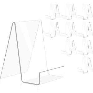 10 Pack Acrylic Book Stand Thickened Clear Book Display Easel Holder for Displaying Tablets Newspaper Magazines Notebooks Textbooks CDs (Clear-Large+Small)