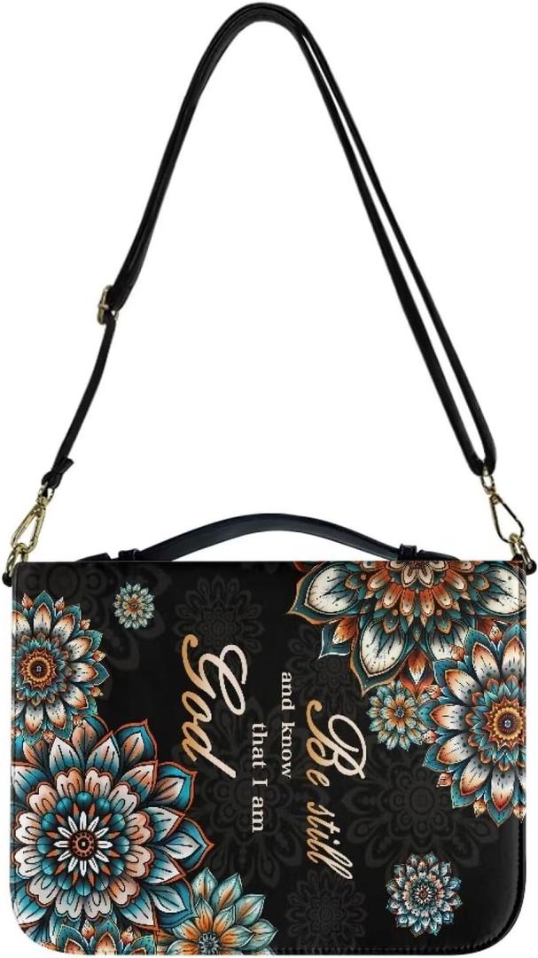 Boho Mandala Flower Pattern Bible Cover Case Be Still and Know That I Am God Bible Bag Study Bible Carrying Cases with Handle Church Bag Bible Protective, 2XL