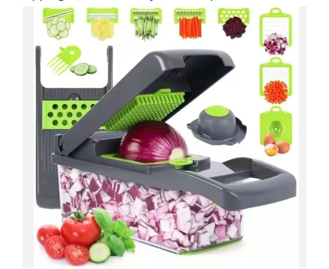 14-in-1 Vegetable Chopper Pro - Stainless Steel, BPA-Free | Mandoline Slicer & Dicer Set with Drain Basket, Compact 13" Storage, Safe for Kids