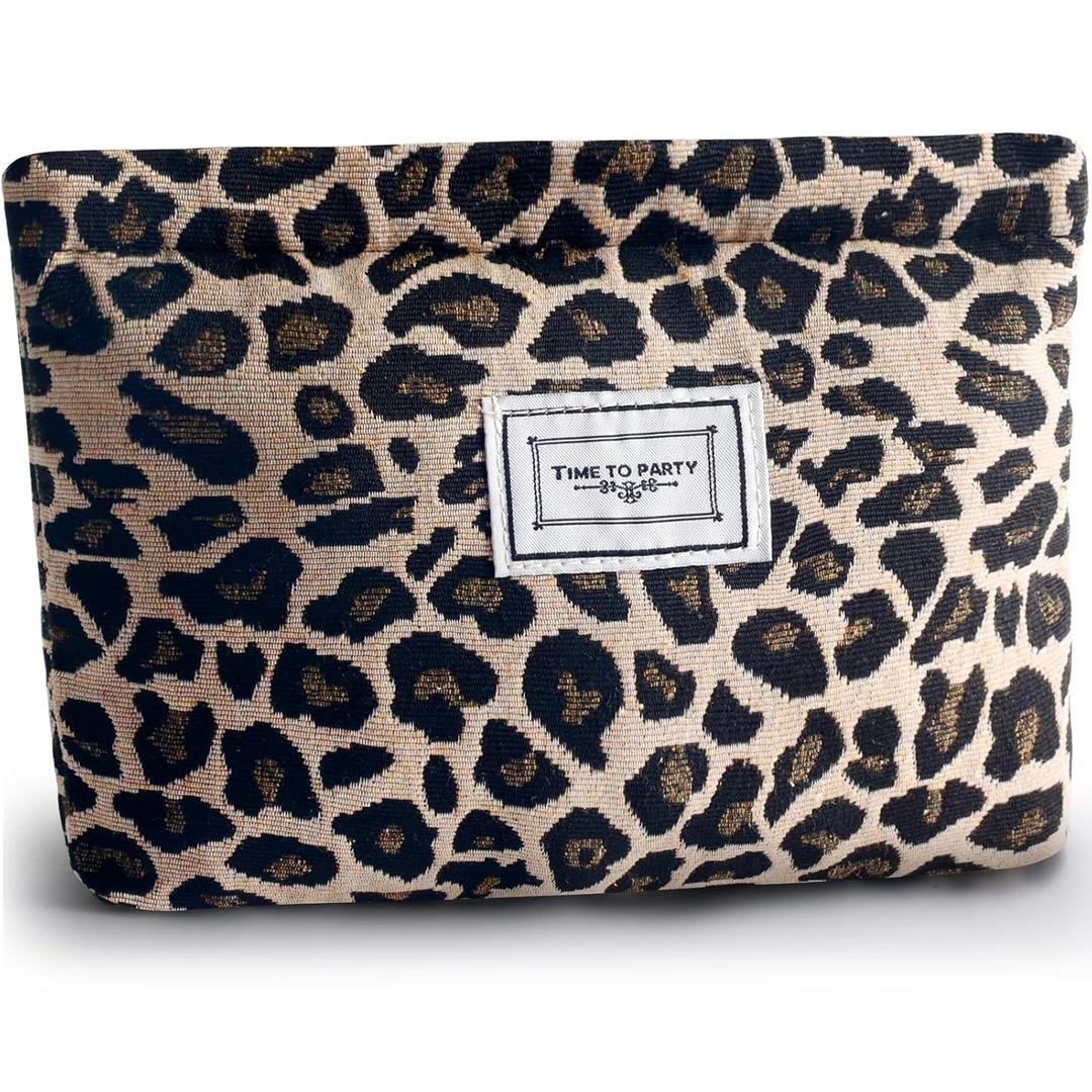 ZLFSRQ Leopard Makeup Bag Cute Cosmetic Bags for Women Cheetah Makeup Bag Canvas Large Capacity Travel Toiletry Bags Aesthetic Cosmetic Pouch for Purse Portable Zipper Skincare Storage Organizer