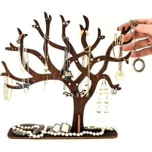 LEKAYIHU Wooden Jewelry Tree Necklace Holder,9 Inch Jewelry Stand Creative Ring Holder Necklace Suitable Ring Earrings Necklace Bracelet for living rooms, bathrooms,offices (TREE)