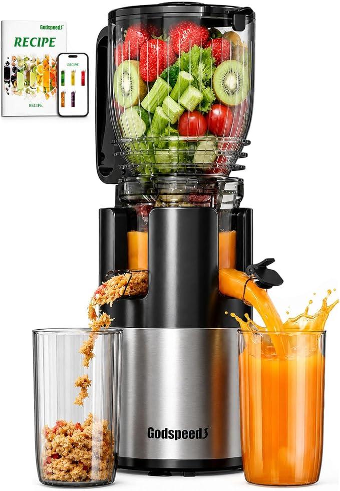 Godspeeds Juicer Machines, 6" Large Feed Chute Cold Press Juicer | For Whole Fruits & Vegetables, Easy to Clean Design, High Juice Yield Slow Masticating Juicer for Home Daily Wellness