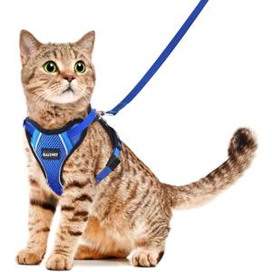Halypet Cat Harness and Leash Set [H500 Pro Escape Proof Cat Harness for Walking, Adjustable Breathable Soft Travel Cat Leash, Reflective Strips Kitten Harness (X-Small, Blue)