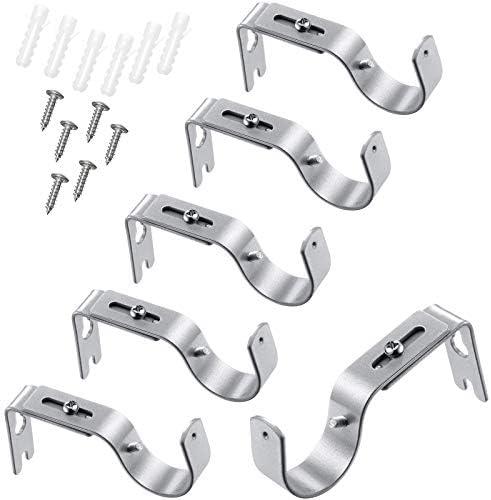 6 Pieces Curtain Rod Brackets General Adjustable Curtain Rod Holder Wall Bracket Hooks Outside Mounted Blinds Curtain Rod Bracket with Screws for 1 Inch Diameter Curtain Rod (Matt Silver)