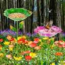 2 Pack Bird Baths for Outdoors, Colorful Metal Bird Bath for Outside, Hummingbird Bath with Five Stakes, Garden Flower Small Birdbath for Garden Decor, 31.3" H x 10.63" Dia (Red,Green)