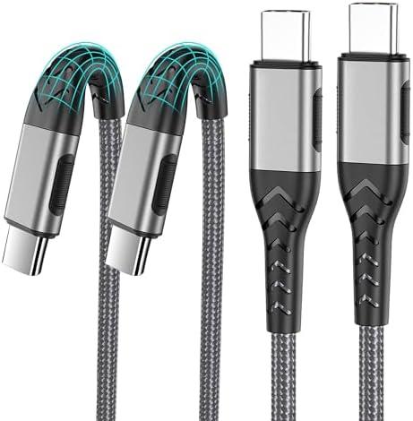 Durcord 1Pack 10ft USB C Charger Cable - 100W Fast Charging for Android/Phone/Pad, Type C to Type C Compatible with iPhone 16/15 Pro Plus Max Silver