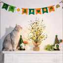 St Patricks Day Tree Decorations, Lighted Artificial Tree Decorations, St. Patrick's Day Table Decor, 20in Shamrock Irish Tabletop Centerpieces Holiday Home Decor with 20 LEDs Lights