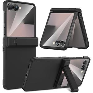 Maxdara for Z Flip 7 Case, Galaxy Z Flip 7 Case with Hinge Protection & Hidden Foldable Kickstand & Built-in Screen Protector, Support Wireless Charging Shockproof Phone Cover, Black