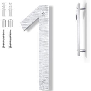8 Inch Large Metal House Number for Outside, Modern Floating Home Address Numbers, Aluminum Silver Anti-Rust numbers for house for Garden Front Door Garage Apartment Signage,911 Visibility Signage (1)