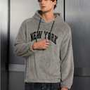 Verdusa Men's Fuzzy Hoodie Sweatshirts Embroidered Letters Furry Fleece Long Sleeve Pullover Tops Winter Clothes (Gray, L)
