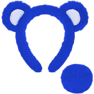 Toulite Bear Ears Headband and Tail Set Halloween Bear Costume Cosplay Accessories Women Animal Ear Headwear for Party (Royal Blue)